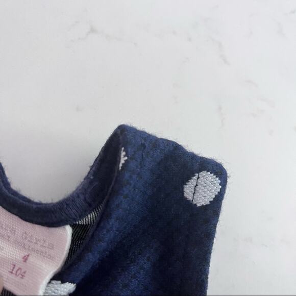Zara Girls Navy Blue White Polka Dot Cold Shoulder Summer Dress Sz 4 - Picture 4 of 6